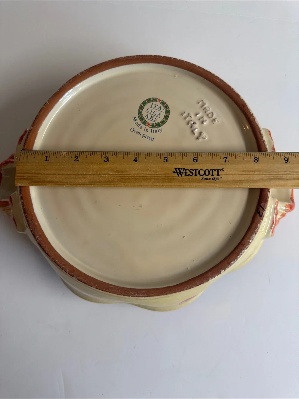 Vintage Italica Ars Hand Painted Cream Red Green Bowl.Made in Italy.Olive Branch
